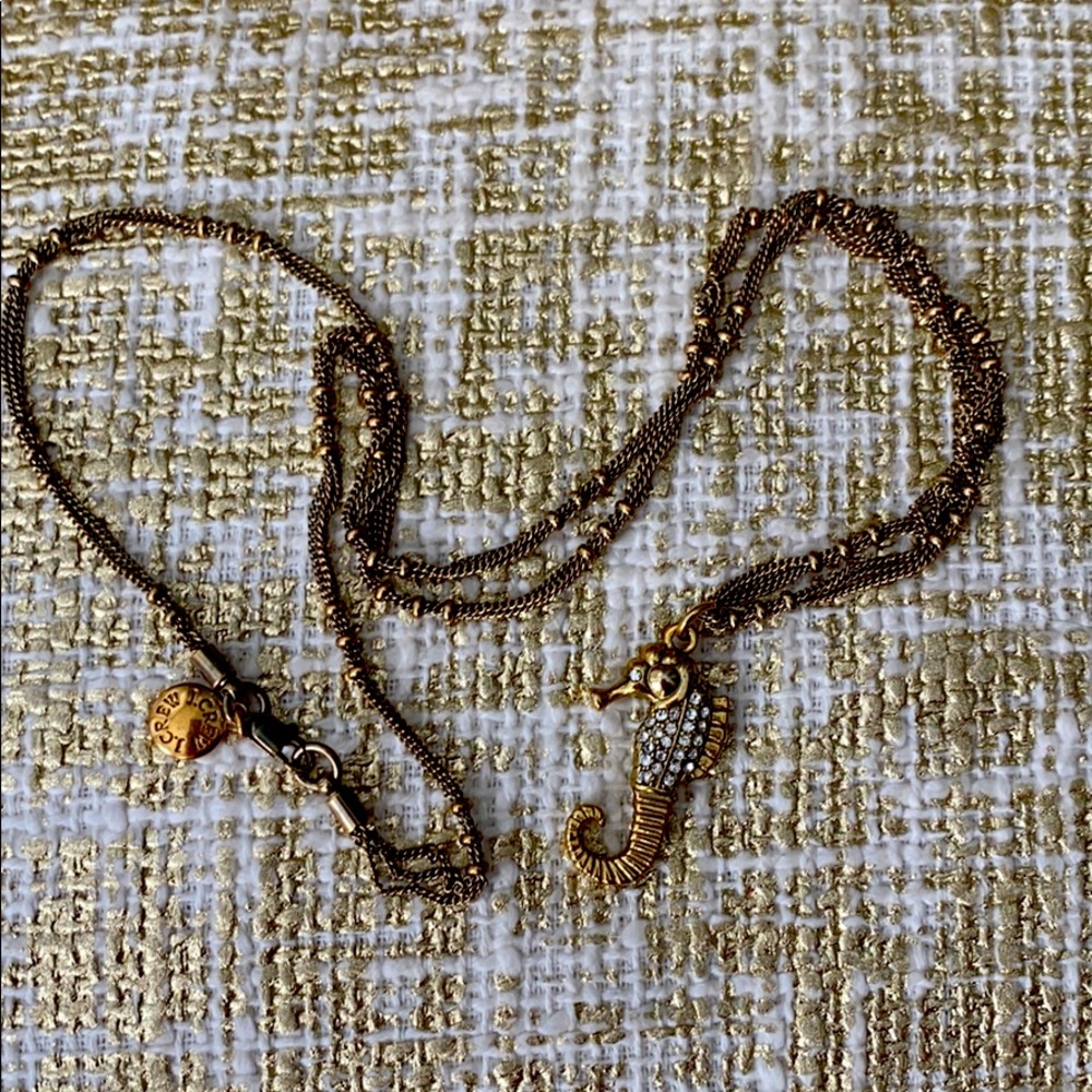 JCrew 28” gold chain with rhinestone seahorse